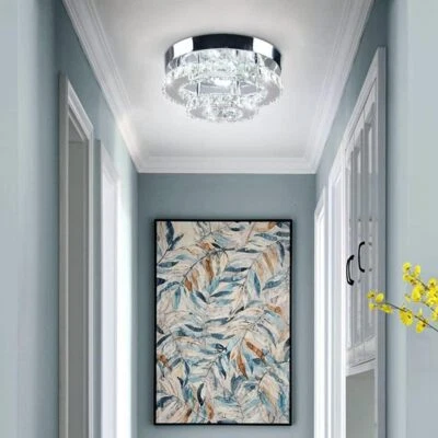 FRIXCHUR 9.8" Small Chandelier Crystal Ceiling Light 2 Layer LED Light Fixture Ceiling