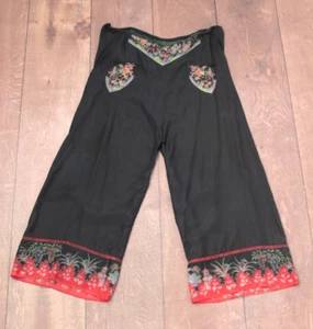 Vintage Damen 20er Jahre schwarz Seide Pyjamahose mit Blumenmusterdetails 1920er Jahre Gr. 38 Seidenhose - Bild 1 von 12