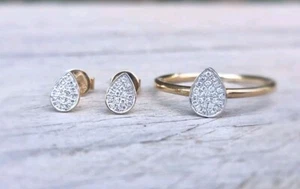 9ct Gold Diamond Ring & Earrings Studs Set - Picture 1 of 10