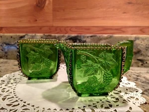 UNMARKED GREEN EAPG OPEN CREAMER AND SUGAR BOWL SET - Bild 1 von 12
