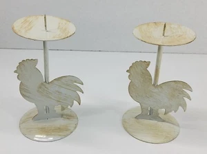 ROOSTER METAL CANDLE HOLDER PAIR 5" x 3" - Picture 1 of 5