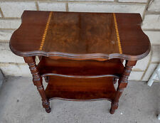 Vintage Mid Century Art Deco 3 Tier Inlaid Wood Mahogany Floor Shelf Side Table