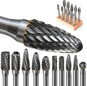 10 Pcs 1/4 Carbide Burr Set 1/4 Shank W/Big Beech Holder Die Grinder Bits Drill - Picture 1 of 6