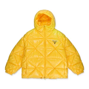NWT PRADA LOGO PUFFER QUILTED COAT YELLOW PUFFER JACKETS SIZE 42 $4200 - Picture 1 of 7