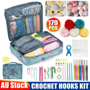 179PCS Beginner Crochet Hooks Kit 5 Roll Yarn Knitting Needles Sewing Tools Set - Picture 1 of 12