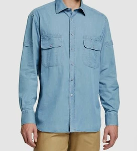 $850 Stefano Ricci 16 / 41 Men's Blue Denim Long-Sleeve Button Sport Dress Shirt - Picture 1 of 4