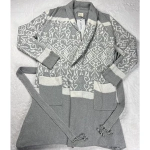 Lemon Marke grau & weiß gefüttert Gürtel Long Cardigan Pullover Damen Small/Medium - Bild 1 von 7