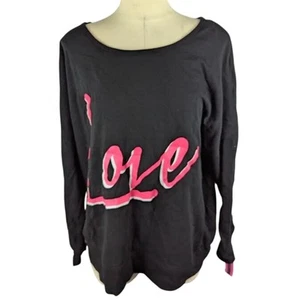 Material Girl Active Plus Size Work Out Sweatshirt Black Love Size 3X - Picture 1 of 3