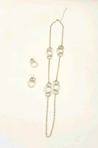 Set completo collana e orecchini costume cerchi e ovali color argento vintage - Foto 1 di 16