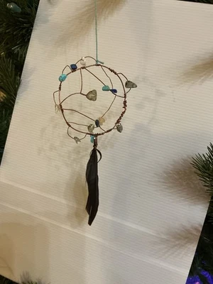 Atrapasueños de cobre envuelto a mano citrino turquesa sodalita lapislázuli cuervo prehenita Foto 1 de 2