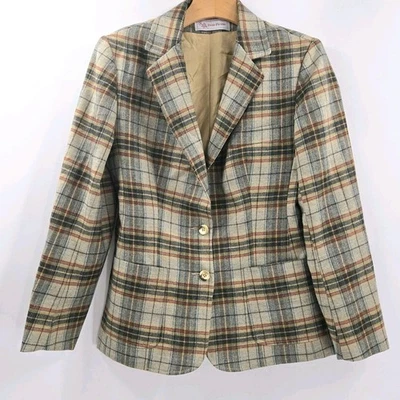 Blazer Evan Picone para mujer gris medio lana bolsillos a cuadros forrado Academia Foto 1 de 4