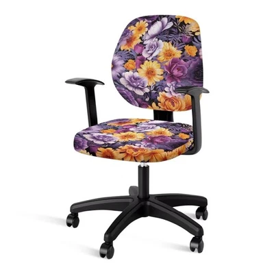 Funda para silla de oficina con flores moradas fundas de asiento resistentes a residuos elásticas universales... Foto 1 de 4