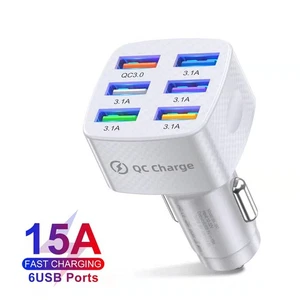6 USB 15A QC3.0 Car Charger Cigarette Lighter Slot Super Fast Charging Adapter - Photo 1 sur 11