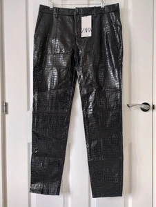 Zara Faux Crocodile Leather Black Women's Trousers - Large  - Picture 1 of 5