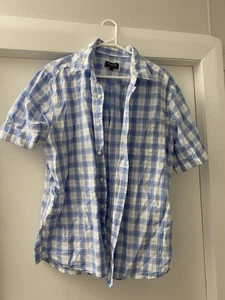 gazman blue Checkered linen Cotton Button Up Shirt Size Large - Foto 1 di 7