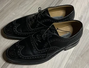 JOHNSTON MURPHY Mens Dress Shoes Black Leather Lace Up Wingtip Oxfords Size 9 - Picture 1 of 7