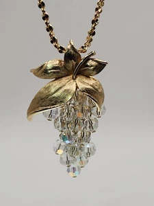 Vintage Grape Cluster Crystal Gold Tone Necklace 18" - Picture 1 of 5