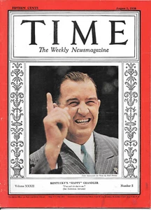 AUGUST 1, 1938 TIME MAGAZINE - KENTUCKY'S "HAPPY" CHANDLER - NO LABEL - Picture 1 of 1