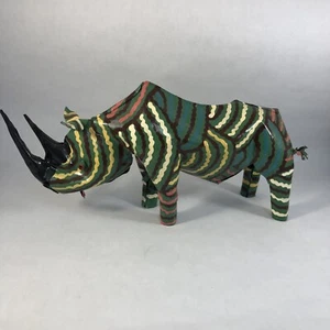 Estatuilla de rinoceronte hecha a mano arte popular africano metal pintado arte de Zimbabwe - Imagen 1 de 21
