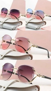 Luxury Round Rimless Lens Retro Sunglasses UV400 New Fashion Design For Women - Picture 1 of 42