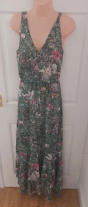 H&M Conscious Collection Green Chiffon Botanical tropical Print Maxi Dress UK 8 - Picture 1 of 9