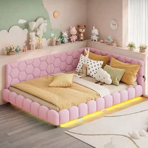 Polsterbett 140x200 cm Daybett Tagesbett Schlafsofa mit Lattenrost LED&USB Rosa - Bild 1 von 11