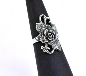 925 Sterling Silver Rose Ring Sizes 6.5 - 14.5 Flower Floral Design Ring  - Picture 1 of 13