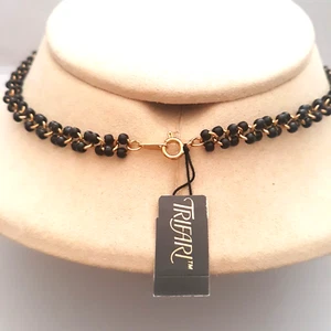Vintage Trifar Kette Halskette geflochten schwarz Perlen goldfarben New Old Stock - Bild 1 von 8