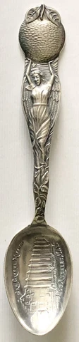 Antique LA California Figural Winged Angel Orange Sterling Souvenir Spoon Mayer Cover