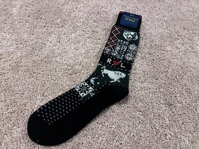 Polo Ralph Lauren Oso Copo de Nieve Navidad Negro Patchwork Lana Bota Calcetines 10-13 Foto 1 de 4