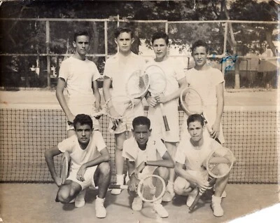BOBBY RIGGS & DON BUDGE Signed 7.5" x 9" B&W Tennis Team Photo Miami Surf Club - Image 1 of 4