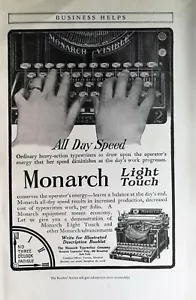 Máquina de escribir táctil Monarch Light 1909 de colección velocidad página completa anuncio original 721 - Imagen 1 de 1