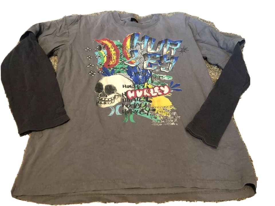 Hurley Long Sleeve Black Youth Large Graffiti Skull Multicolor Graphic T-Shirt - Image 1 of 4