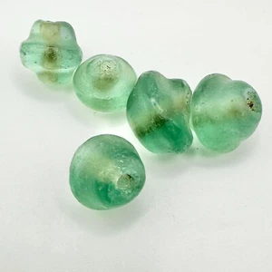 Clear Aqua Green Recycled Glass beads. 12x15mm. 4 beads per pack. - Picture 1 of 2