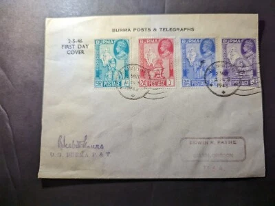 Capa de primeiro dia 1946 Birmânia FDC Rangoon para Salem OU EUA Edwin R Payne - Imagem 1 de 2