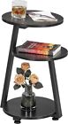 BEWISHOME Round End Table Side Table with Metal Frame/3-Tier Shelves