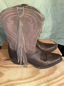 Womens Ariat Brown Leather Fancy Fringe Western Boots Size 4.5 - Picture 1 of 11