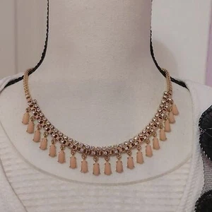Banana Republic Fringed Collar Statement Necklace Gold Peach Clear Rhinestones - Picture 1 of 6