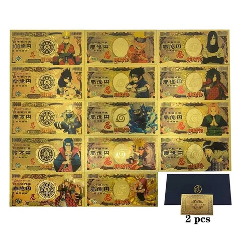 14 type Japanese Anime Uzumaki Naruto Sasuke Uchiha Gold Banknote for Collection Cover
