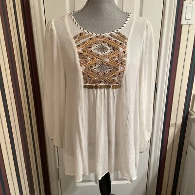 Blusa Anthropologie Grande Marfil Bohemia Autopista Embellecida Fluida Foto 1 de 4