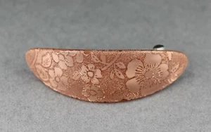Peach barrette floral oval plastic curved hair clip 3 7/8" long 1 1/16" wide - Picture 1 of 6
