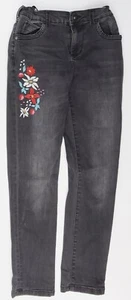 John Lewis Girls Black Cotton Skinny Jeans Size 14 Years Regular Button - Flower - Picture 1 of 2