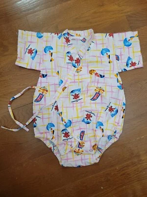 Body Lucky Wang NYC Bebé Kimono Envolvente 6 Meses Broches Algodón Hielo Viento Chimpancés Foto 1 de 4