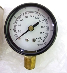 ProFlo PFG 200K Manometro 2" 0-200 psi/kg Nero 1/4" NPT attacco inferiore NOS - Foto 1 di 9