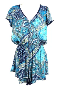 Hollister Small S Romper Multicolor Blue Aqua Yellow White Viscose - Picture 1 of 11