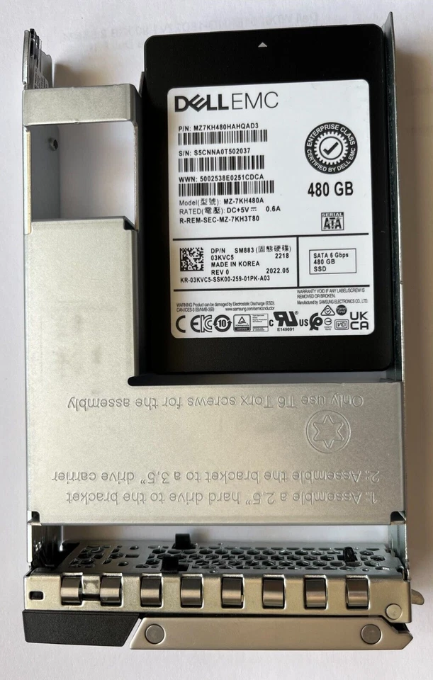 3KVC5 DELL SAMSUNG MZ-7KH480A 480GB 6Gbps SATA MU SSD 3.5' 03KVC5 - Image 1 of 1