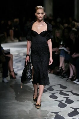 Prada Vintage Spring 2009 Runway Black Bustier Shawl Collar Cutout Back Dress 40 - Image 1 of 4