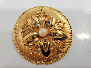 Spilla vintage rotonda tono oro spilla ciondolo 1 1/2" 5030,10 - Foto 1 di 10