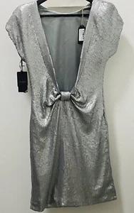 TED BAKER Damen Kleid tiefer Rücken silber Pailletten Gr. 2 atemberaubend mit Etikett NEU - Bild 1 von 14