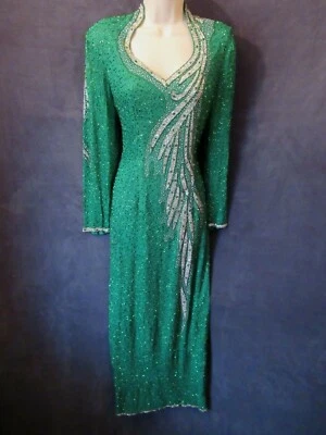 Винтажный Sweelo зеленый Серебряный бисером официальный Hollywood звезда длинное платье гламур S - Изображение 1 из 4